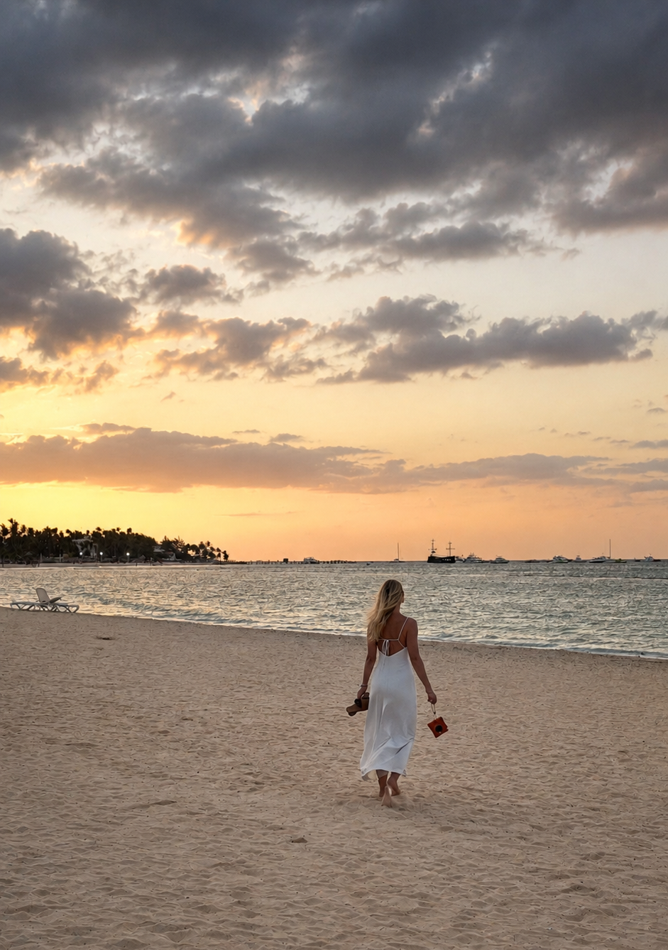 walking along the shore at dusk